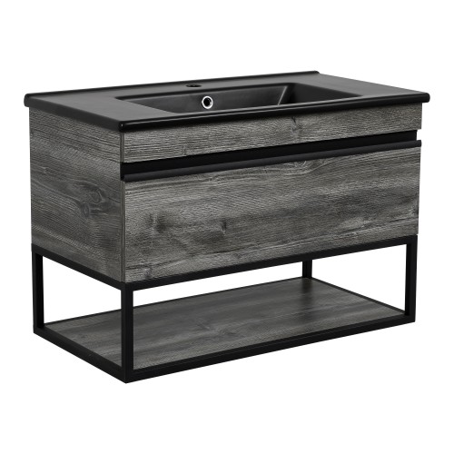 Тумба Loft-Iron (дуб морас) 65 см з умивальником "Arte BLACK" (консольна)