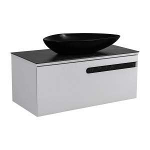 Тумба Остiн білий мат зі стільницею 100 см та умивальником Olive 74 см чорний