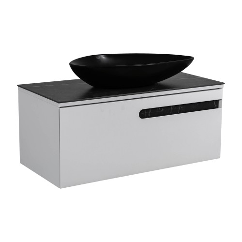 Тумба Остiн білий мат зі стільницею 100 см та умивальником Olive 74 см чорний