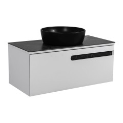 Тумба Остiн білий мат зі стільницею 100 см та умивальником "One" 46 см чорний (коло)