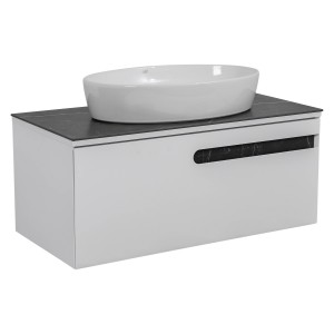 Тумба Остiн білий мат зі стільницею 100 см та умивальником One 67 см Овал