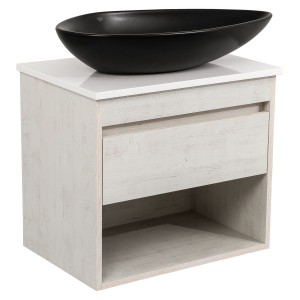 Тумба Шельф (нордленд) 65 см (1 ящик) зі стільн. Loft-Iron та ум. "Olive" 74 см чорний мат (конс.)