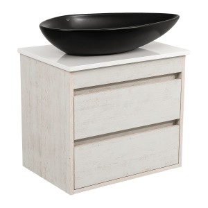 Тумба Шельф (нордленд) 65 см зі стільн. Loft-Iron та ум. "Olive" 74 см чорний мат (конс.)