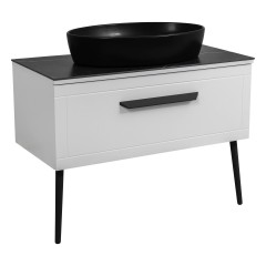 Тумба Сiєна білий мат зі стільницею 100 см та умивальником One 67 см Овал чорний