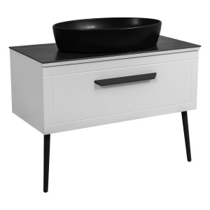 Тумба Сiєна білий мат зі стільницею 100 см та умивальником One 67 см Овал чорний
