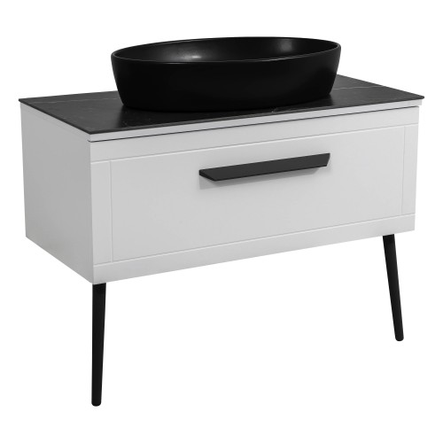 Тумба Сiєна білий мат зі стільницею 100 см та умивальником One 67 см Овал чорний