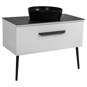 Тумба Сiєна білий мат зі стільницею 100 см та умивальником ONE 46см коло чорний